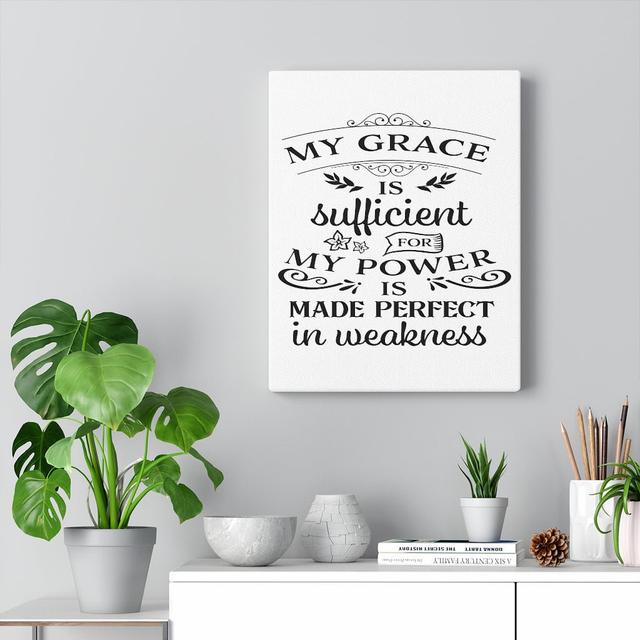 Grace Is Sufficient - Wrapped Canvas Typography Blue Elephant Size: 41cm H x 30cm W on Productcaster.