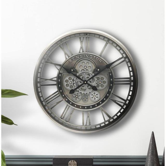 Antique Style Gear Clock for Living Room, Metal Wall Clock for Bedroom Decor Williston Forge Colour: Nickel, Size: 53.5cm H x 53.5cm W x 8cm D on Productcaster.