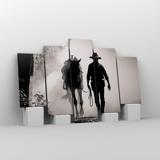 Cowboy Horse Shady - 5 Piece Wrapped Canvas Photograph Gracie Oaks Size: 100cm H x 150cm W x 1.8cm D on Productcaster.