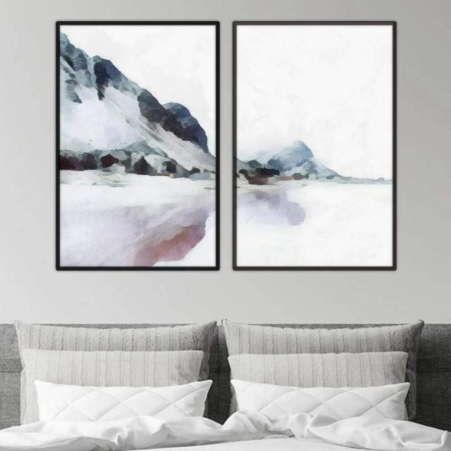 Pastel Mountains - 2 Piece Picture Frame Graphic Art Print Set on Paper Clock Canvas Size: 70cm H x 100cm W x 3cm D, Frame Option: Black Framed on Productcaster.