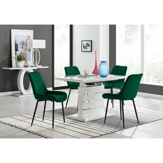 Eubanks 120Cm High Gloss Extending Dining Table And 4 Blue Gold Leg Chairs Canora Grey Colour (Chair): Green/Black on Productcaster.