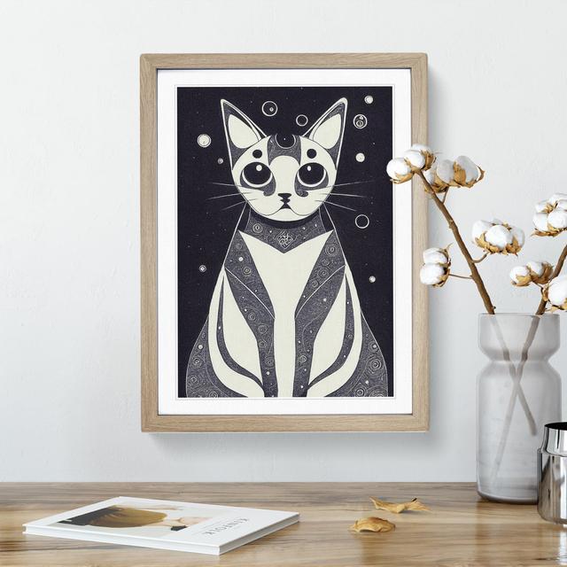 Mystical Cat - Single Picture Frame Print World Menagerie Frame Colour: Oak, Size: 46cm H x 34cm W x 2cm D on Productcaster.