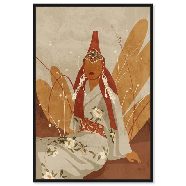 Floral And Botanical Botanical Woman In Fashion Kimono, Bohemian White And Brown Canvas Wall Art Print For Bedroom Oliver Gal Format: Black Framed, Si on Productcaster.