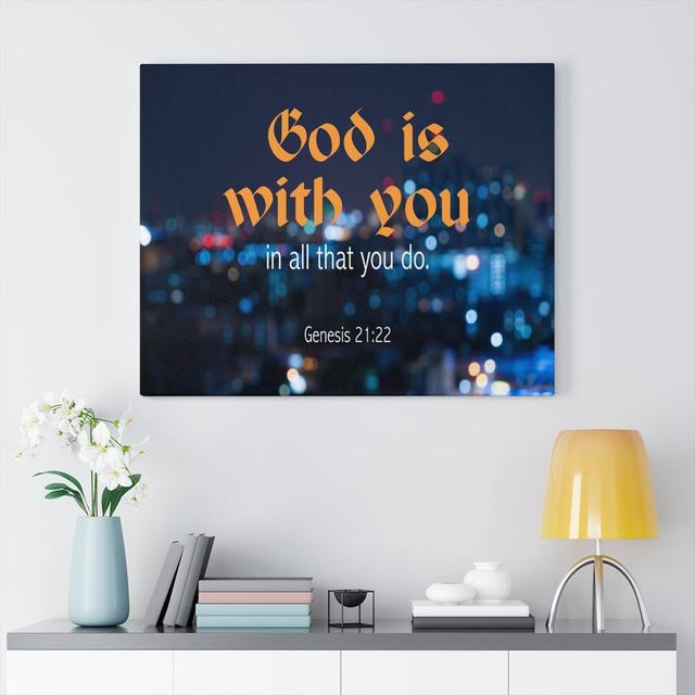 Genesis 21:22 God Is With You - Wrapped Canvas Print Blue Elephant Size: 30cm H x 41cm W on Productcaster.