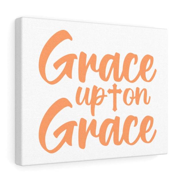 Grace upon Grace - Wrapped Canvas Typography Blue Elephant Size: 46cm H x 61cm W on Productcaster.