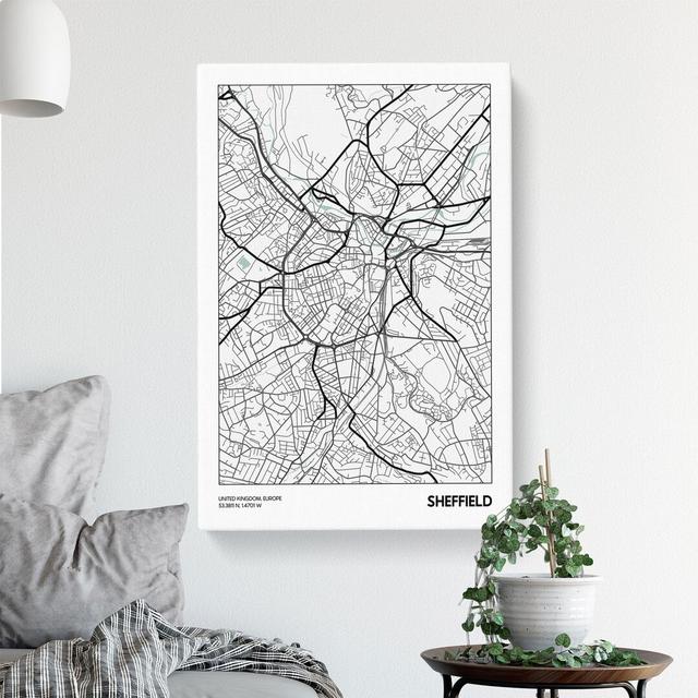 Map Sheffield UK - Wrapped Canvas Graphic Art East Urban Home Size: 91cm H x 60cm W x 3cm D on Productcaster.