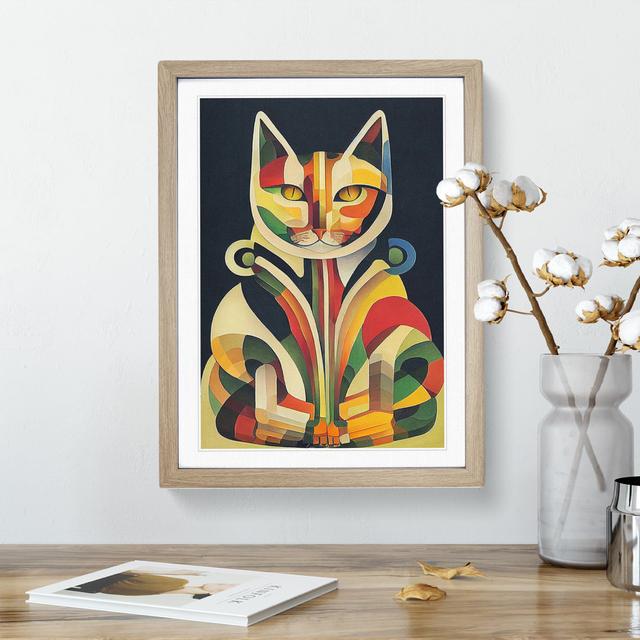 Cat In Art Nouveau No.4 XV1022-1319X Maturi Size: 46cm H x 34cm W x 2cm D, Frame Colour: Oak on Productcaster.