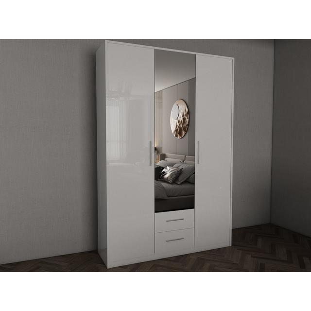 Pamel 3 Door Manufactured Wood Wardrobe 17 Stories Size: 199 H x 135 W x 58 D cm, Finish: Gloss White on Productcaster.