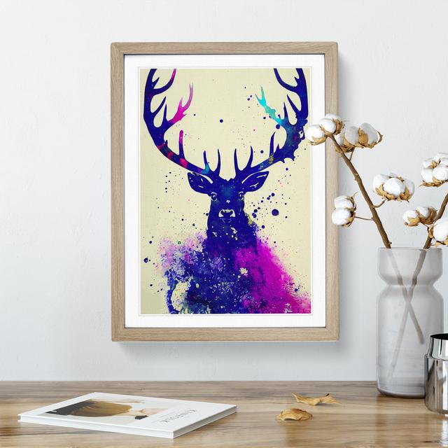 Stag Painted No.3 - Picture Frame Graphic Art Alpen Home Size: 46cm H x 34cm W x 2cm D, Frame Colour: Oak Framed on Productcaster.