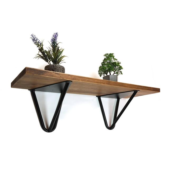 Handmade Solid Pine Rustical Shelf 20cm Depth Medium Oak with Black WIRE Bracket Borough Wharf Size: 18.5cm H x 110cm W x 20cm D on Productcaster.