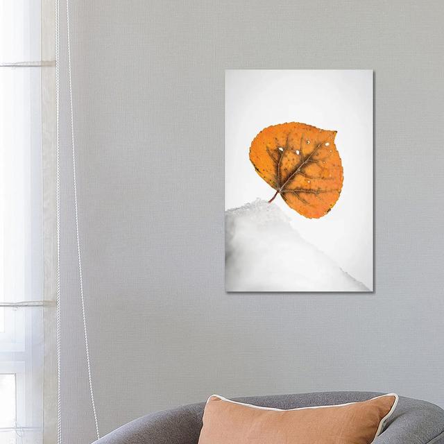 Orange Leaf on the Snowy Hill by Nik Rave - Wrapped Canvas Graphic Art Brambly Cottage Size: 66.04cm H x 45.72cm W on Productcaster.