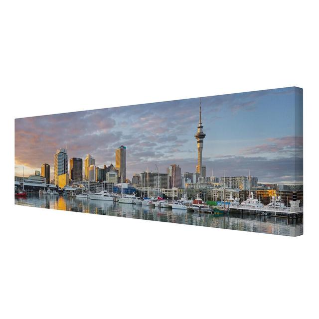 Aukland Skyline at Sunset - Wrapped Canvas Graphic Art Print East Urban Home Size: 150 H x 50 W x 2cm D on Productcaster.