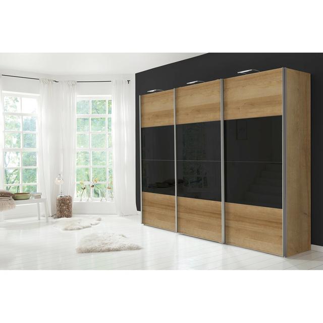 Gengler Sliding Door Wardrobe Brayden Studio Colour: Riviera-oak/Black glass on Productcaster.