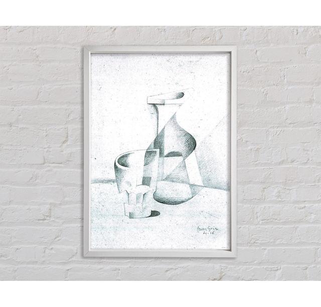 Juan Gris Caraffe And Glass Framed Print Ivy Bronx Size: 84.1cm H x 59.1cm W x 3.3cm D, Format: White Framed Canvas on Productcaster.