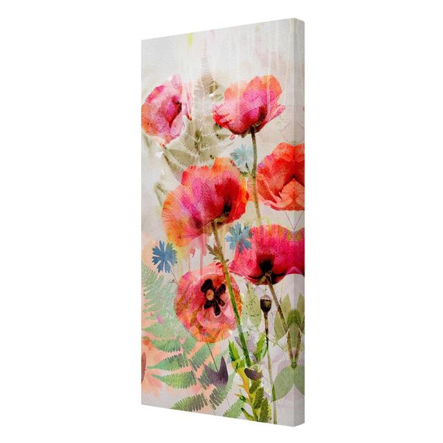 Poppies Watercolour Painting Print on Canvas East Urban Home Size: 120cm H x 60cm W x 2cm D on Productcaster.