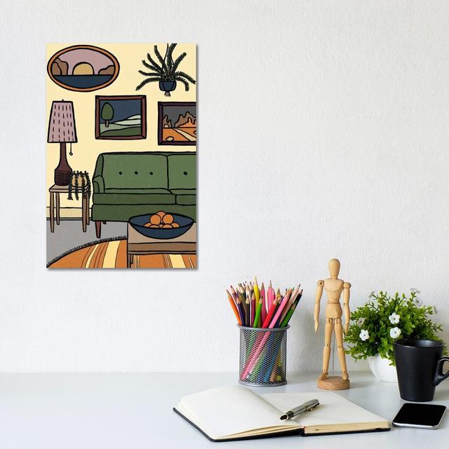 Living Room with Green Couch by Alisa Galitsyna - Wrapped Canvas Graphic Art Rosalind Wheeler Size: 30.48cm H x 20.32cm W x 1.91cm D on Productcaster.