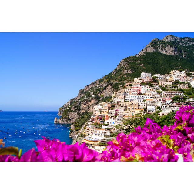 Positano, Amalfi Coast View with Flowers by Jenifoto - Wrapped Canvas Photograph Ebern Designs Size: 81.28cm x 121.92cm on Productcaster.