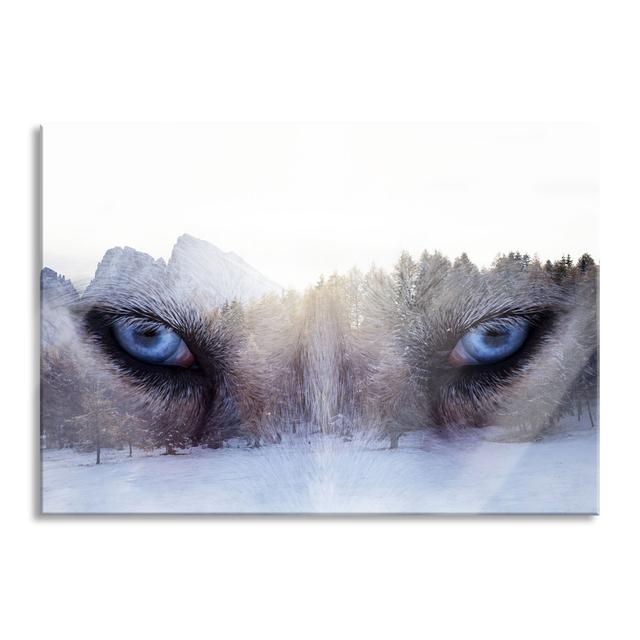 Overlay Wolf Eyes over Winter Forest - Unframed Photograph on Glass Happy Larry Size: 70cm H x 100cm W x 0.4cm D on Productcaster.