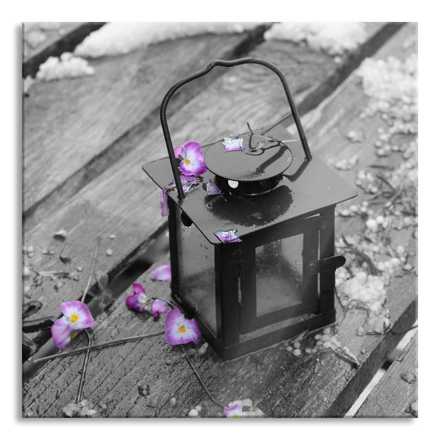 Lantern with Flowers in the Rain - Unframed Photograph on Glass Brayden Studio Size: 80cm H x 80cm W x 0.4cm D on Productcaster.