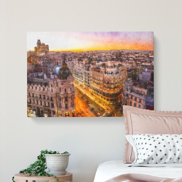 Calle Gran Via In Madrid Spain Painting - Wrapped Canvas Graphic Art East Urban Home Size: 40cm H x 60cm W x 3cm D on Productcaster.