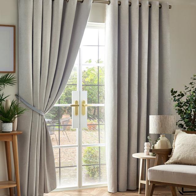 Eilfried Chenille Ring Top Eyelet Curtains 17 Stories Curtain Colour: Silver, Panel Size: 168cm Width x 229cm Drop on Productcaster.