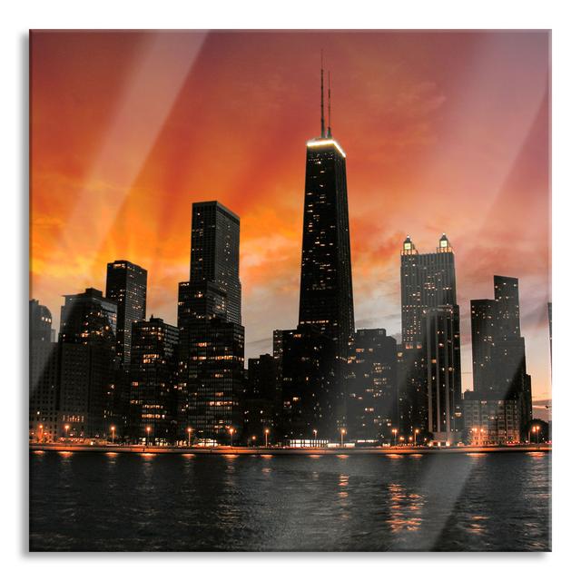 Silhouette of Chicago Skyscrapers - Unframed Graphic Art on Glass Ebern Designs Size: 80cm H x 80cm W x 0.4cm D on Productcaster.