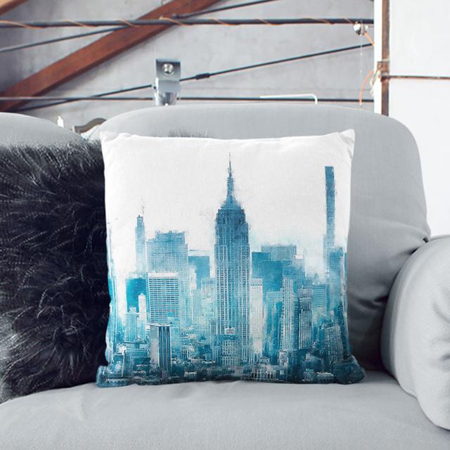 Manhattan New York Skyline Painting Cushion with Filling East Urban Home Backing Colour: Black, Size: 55cm H x 55cm W x 20cm D on Productcaster.