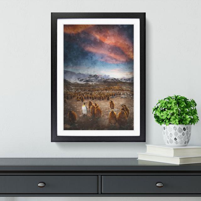 King Penguins & Mountains - Picture Frame Graphic Art Print East Urban Home Size: 63cm H x 45cm W x 2cm D, Frame Option: Black Framed on Productcaster.