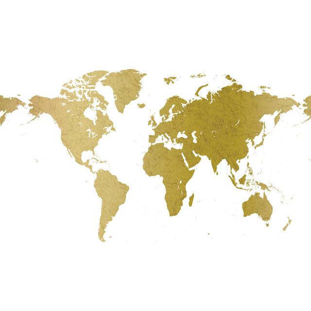 World Map White and Gold - Wrapped Canvas Art Prints Latitude Run Size: 61cm H x 91cm W on Productcaster.