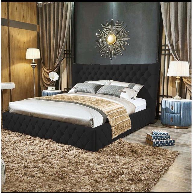 Achilleas Upholstered Bed Canora Grey Size: Double (4'6), Colour: Black on Productcaster.