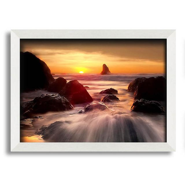 Ocean Waves Spilling On The Rocks Framed Print Wall Art Highland Dunes Format: Matte Black Framed Paper, Size: 42cm H x 59.7cm W x 1.5cm D on Productcaster.