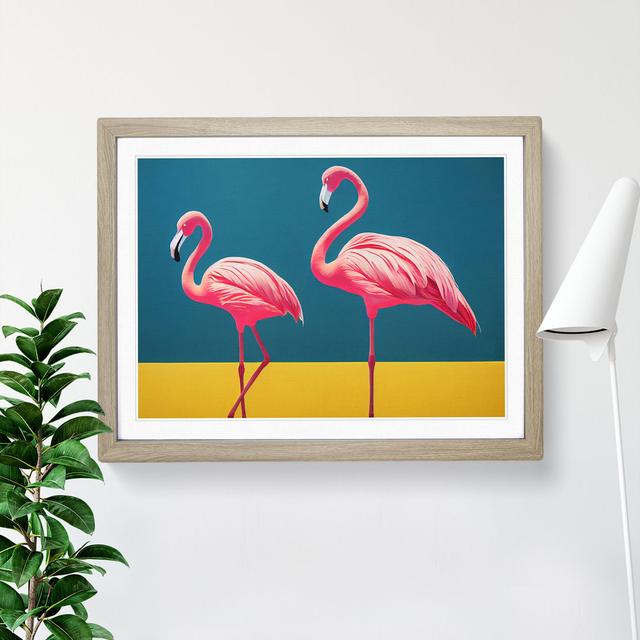 Divine Flamingos - Picture Frame Graphic Art Bay Isle Home Frame Colour: Oak, Size: 34cm H x 46cm W x 2cm D on Productcaster.