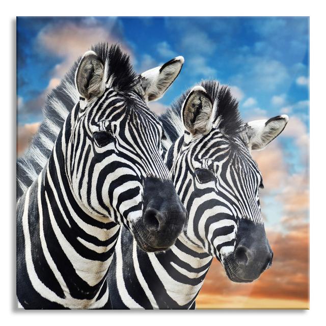 Glasbild Zebra-Paar Brayden Studio Größe: 60 cm H x 60 cm B x 0,4 cm T on Productcaster.