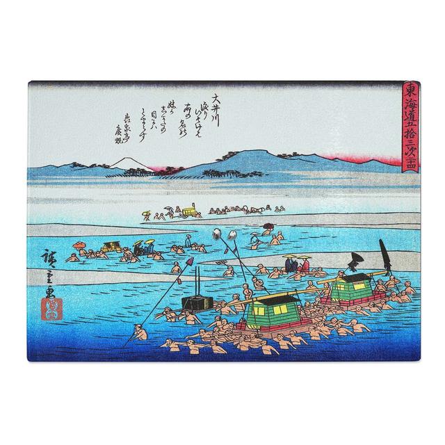 Tempered Glass Workers in the River by Utagawa Hiroshige Chopping Board East Urban Home Size: 28.5 cm x 20 cm on Productcaster.