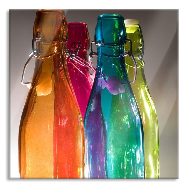 Colourful Glass Bottles - No Frame Print on Glass Brayden Studio Size: 70cm H x 70cm W x 0.4cm D on Productcaster.