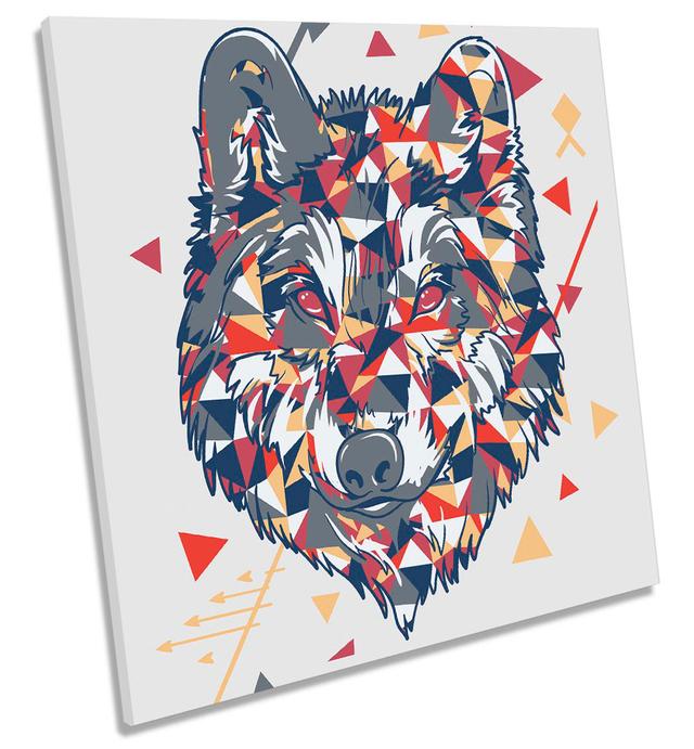 Wolf Face Pattern Modern Picture CANVAS WALL ART Square Print Happy Larry Size: 60cm H x 60cm W x 2cm D on Productcaster.