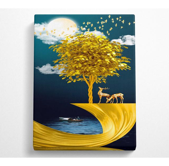 Gold Tree Stag - No Frame Art Prints on Canvas Bright Star Size: 50.8cm H x 35.6cm W on Productcaster.