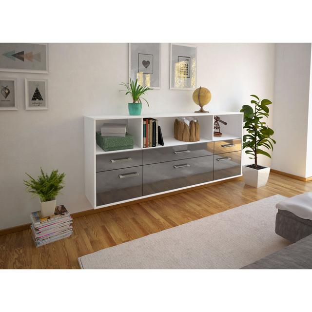 Basanta sideboard, flying/metal handles, size: 180 x 79 x 35cm Brayden Studio Colour: Grey/White on Productcaster.