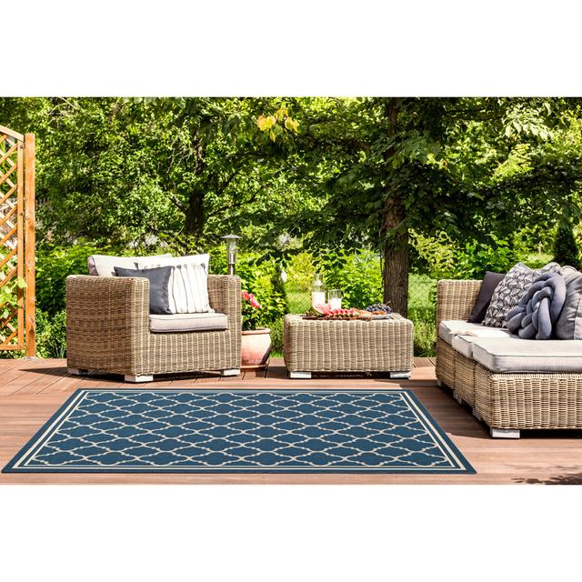 Herefordshire Indoor/Outdoor Hooked Navy Blue/Beige Rug Ophelia & Co. Rug Size: Rectangle 160cm x 230cm on Productcaster.