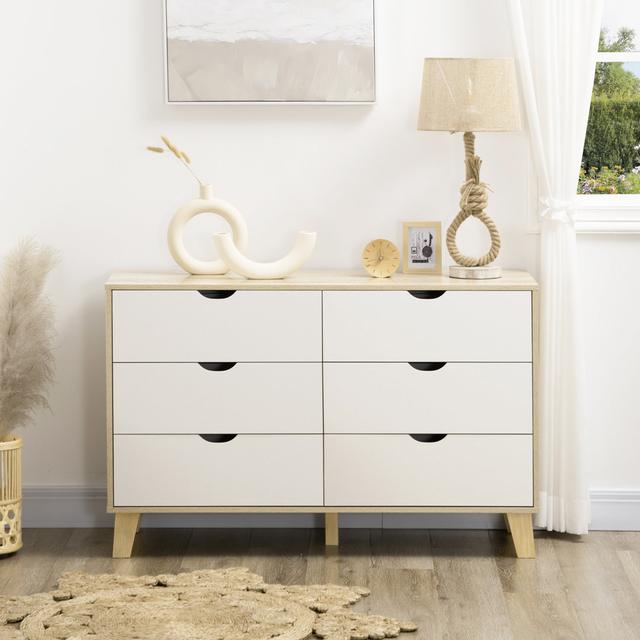 Latitude Run Chest of Drawers - 6 Drawer Dresser with Wooden Legs on Productcaster.