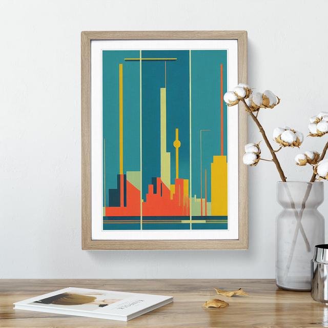 City Skyline Retro No.3 - Single Picture Frame Print 17 Stories Size: 46cm H x 34cm W x 2cm D, Frame Colour: Oak on Productcaster.