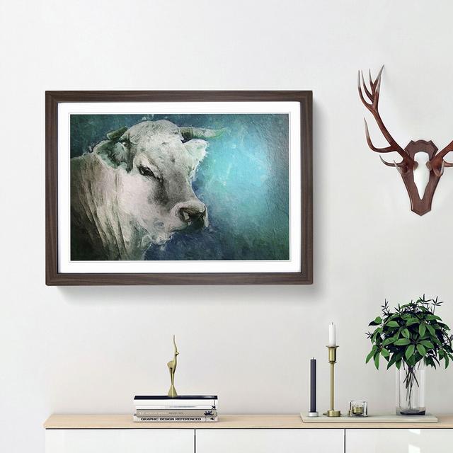 Cow in the Meadow with Blue Light - Picture Frame Painting Print East Urban Home Frame Option: Walnut Framed, Size: 36cm H x 48cm W x 2cm D on Productcaster.