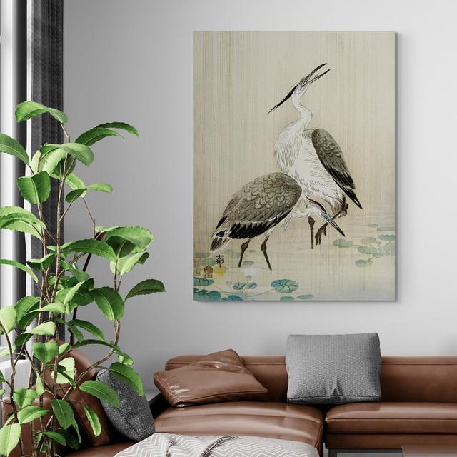 Two Herons In The Rain - Japanese Art by Ohara Koson Wall Art - Canvas Framed Print House of Hampton Size: 81" H x 61" W on Productcaster.