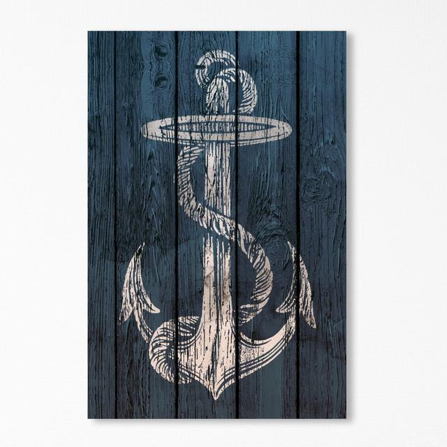 Blue Weathered Anchor Nautical and Coastal - Graphic Art Print East Urban Home Size: 66.04cm H x 45.72cm W x 1.27cm D, Format: Canvas on Productcaster.