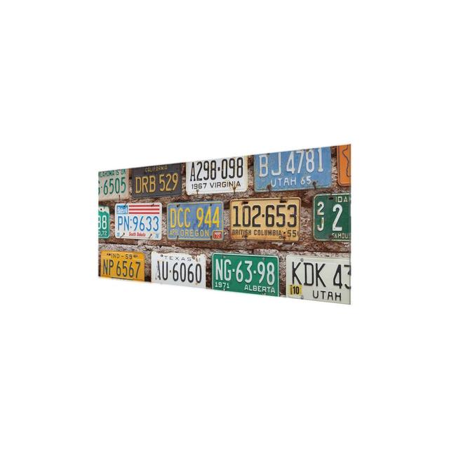 American Number Plates on Wood - Photograph Print on Glass East Urban Home Size: 50 cm H x 125 cm W on Productcaster.