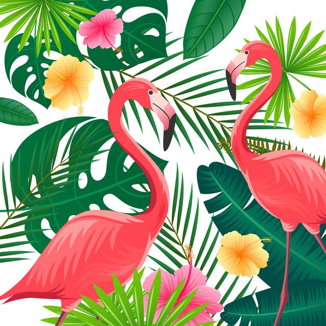 Lankin Flowers And Flamingos - Wrapped Canvas Graphic Art Pergo Classics Size: 51cm H x 51cm W x 3.8cm D on Productcaster.