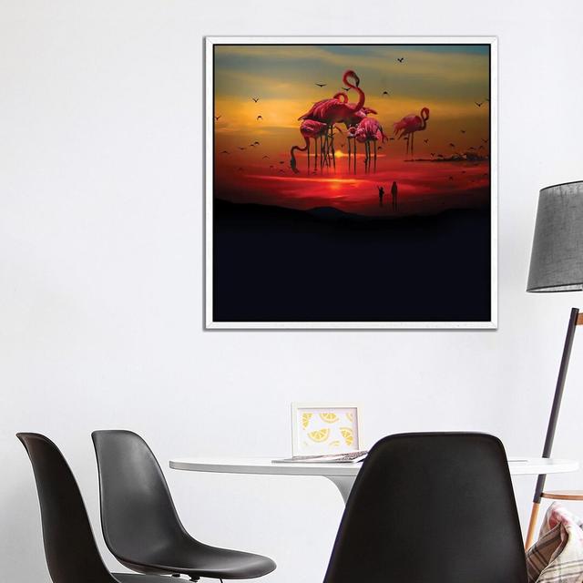 Flamingo Beach by David Loblaw - Print on Canvas 17 Stories Size: 93.98cm H x 93.98cm W x 3.81cm D, Format: White Framed on Productcaster.