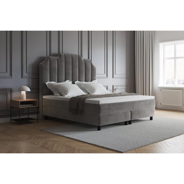 Echtes Boxspringbett Adelline mit Premium Visco Topper, mit Samtstoff bezogen Canora Grey Farbe: Grau/Braun/Blau, Matratzenhärte: H3 - ca. 75-100 kg, on Productcaster.