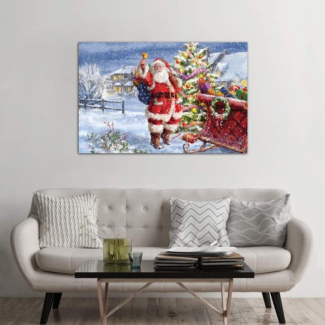 'Santa Ringing Bell with Sleigh' Graphic Art Print on Canvas The Seasonal Aisle Size: 101.6cm H x 152.4cm W x 3.81cm D on Productcaster.