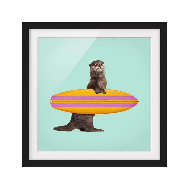 Picture With Frame - Jonas Loose - Otter With Surfboard - Square 1:1 Maturi Size: 50cm H x 50cm W x 2cm D, Frame Option: Black Framed on Productcaster.